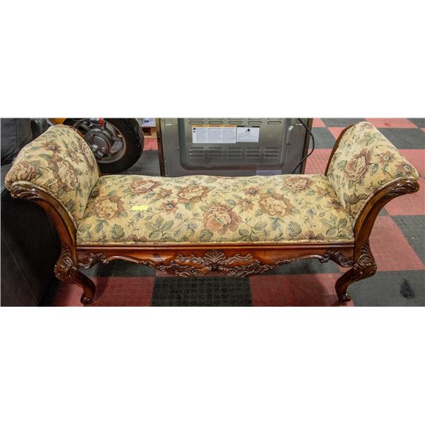 VINTAGE TAPESTRY SETEE CLAW FOOTED & CARVED WOOD