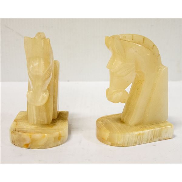 PAIR OF CARVED ONYX HORSE BOOKENDS