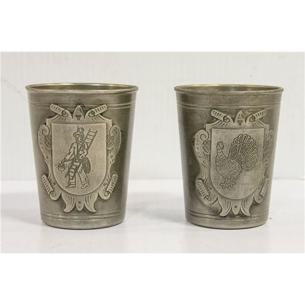 2 ANTIQUE CIRCA 1790 FEIN ZINN PEWTER CUPS. ANGEL,