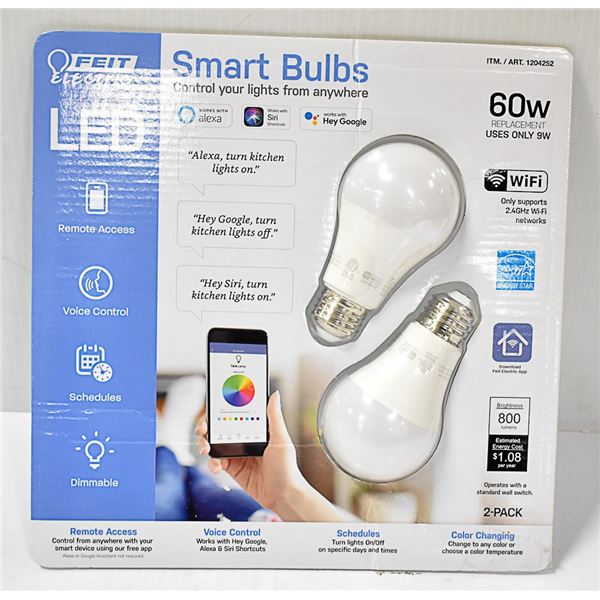 FEIT LED SMART BULBS 2 PACK WIFI APP OPERATED
