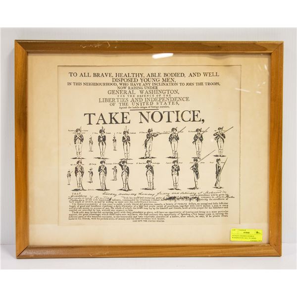 ANTIQUE FRAMED GEORGE WASHINGTON CALL TO ARMS