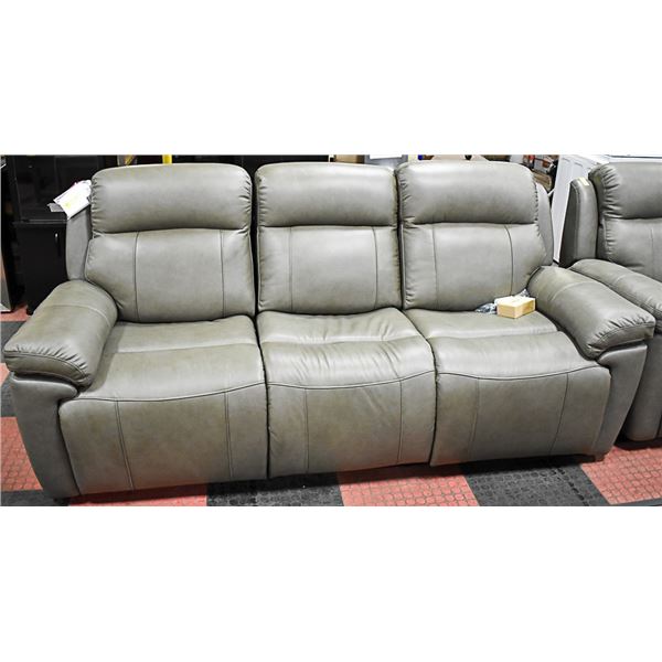 NEW GREY GENUINE LEATHER ELECTRIC RECLINING SOFA