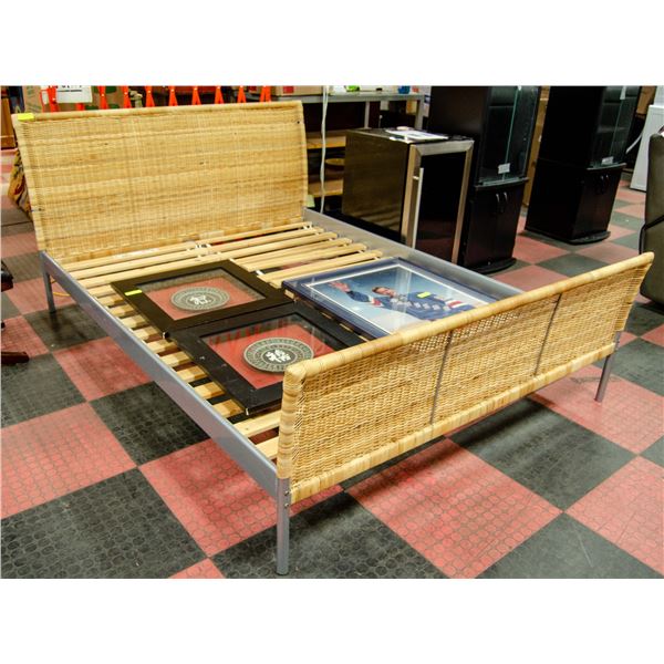 BEIGE WICKER TWIN BEDFRAME