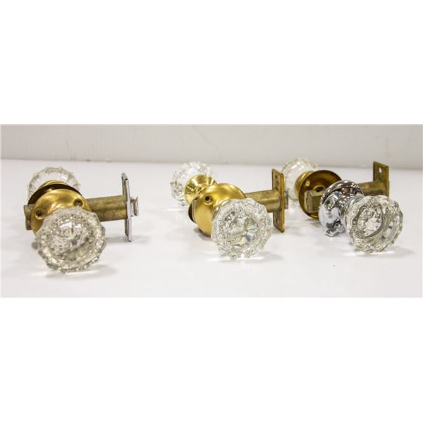 3 X GLASS DOOR KNOBS 1950'S WITH ALL PARTS