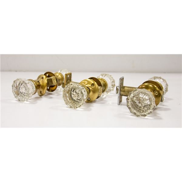 3 X GLASS DOOR KNOBS 1950'S WITH ALL PARTS