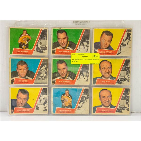 9 X 1962/63 VINTAGE CARDS HARVEY & MORE