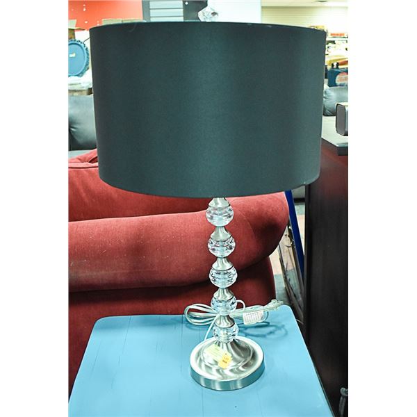 DECORATIVE LAMP NEW BULB BLACK SHADE & SILVER BASE