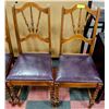 Image 3 : 4 STURDY WOOD AND LEATHER ANTIQUE CHAIRS