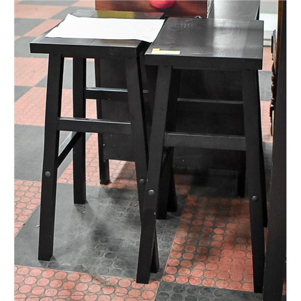 2 BLACK WOODEN STOOLS