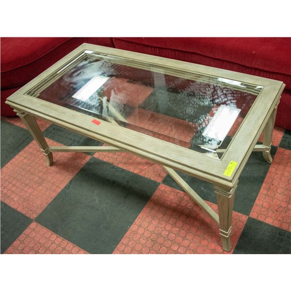 GREY COFFEE TABLE WITH GLASS APPROX H-20"