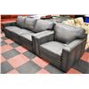 Image 1 : GREY LEATHERETTE SOFA WITH CHAIR
