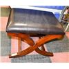 Image 1 : BROWN LEATHER OTTOMAN W/ WOODEN LEGS