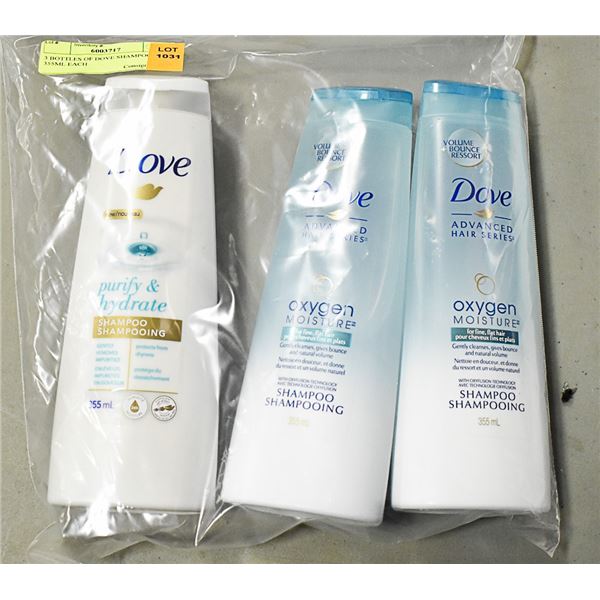 3 BOTTLES OF DOVE SHAMPOO 355ML EACH