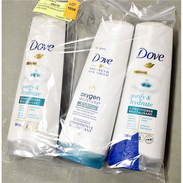 3 BOTTLES OF DOVE CONDITIONER 355ML EACH