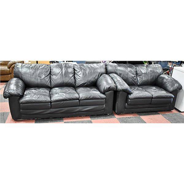 BLACK LEATHER SOFA WITH LOVESEAT
