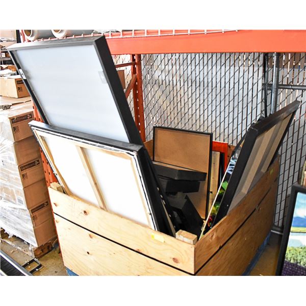 CRATE OF ASSORTED FRAMED PICTURES - MUST TAKE ALL