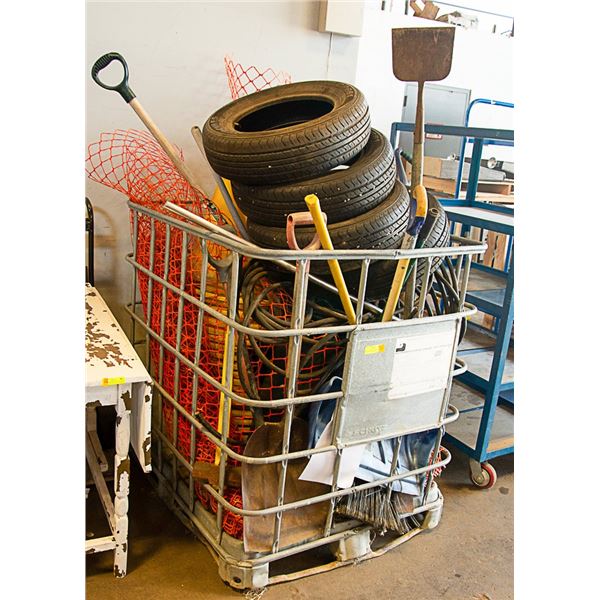 UNCLAIMED CAGE WITH GARDEN TOOLS & MORE