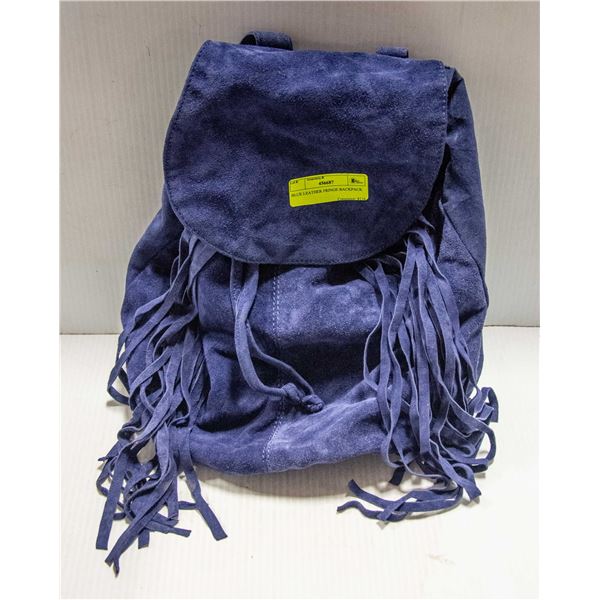 BLUE LEATHER FRINGE BACKPACK