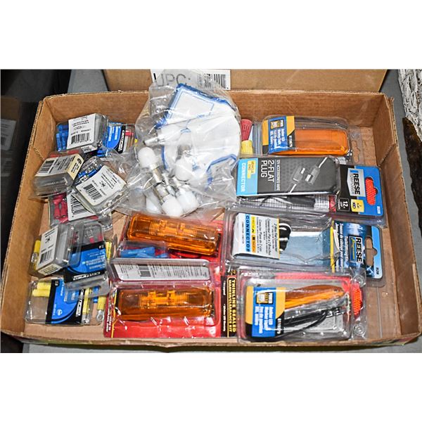 LOT OF AUTO LIGHTS, LENSES AND WIRE CONNECTORS