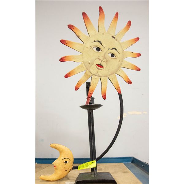 ANTIQUE METAL CELESTIAL CANDLE STAND EYES MOVE