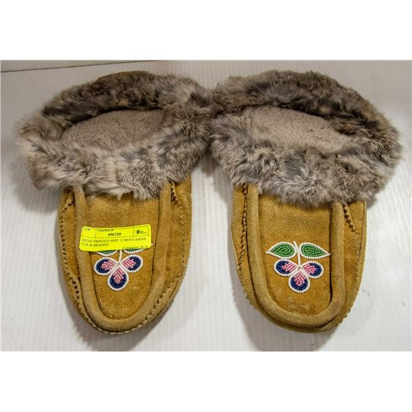 MENS FRINGED SIZE 11 MOCCASINS FUR & BEADED