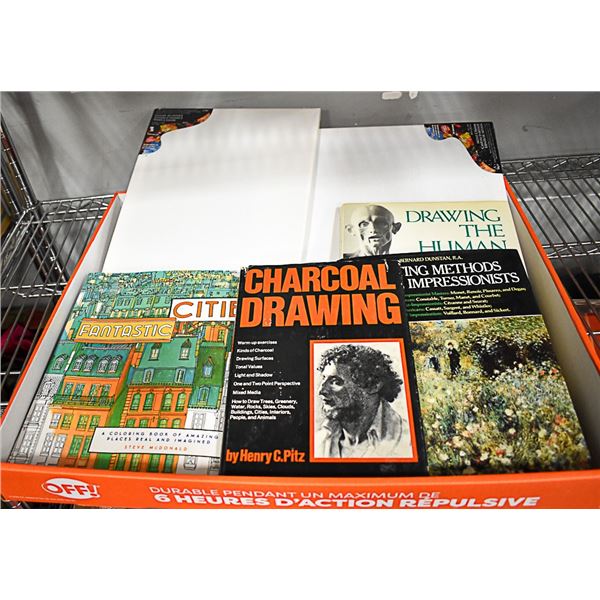 2 ART CANVASES,4 HARDCOVER HOW TO DRAW,PAINT BOO