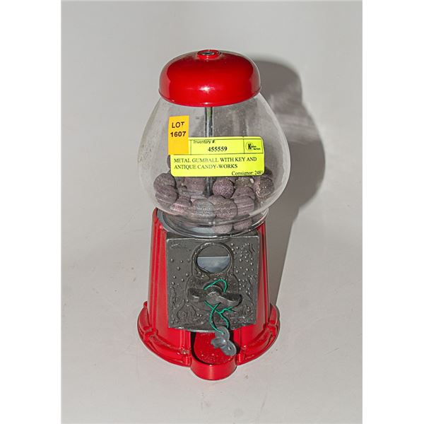 METAL GUMBALL WITH KEY AND CANDY-WORKS