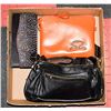 Image 1 : 3 PURSES / BAGS ORANGE, BLACK, AND BLACK CLUTCH