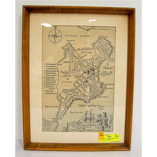 FRAMED 1775 ANTIQUE MAP - PLAN OF TOWN OF BOSTON