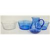 Image 1 : SET OF 3 COBALT BLUE LARGE PITCHER/BOWL GLASS AND