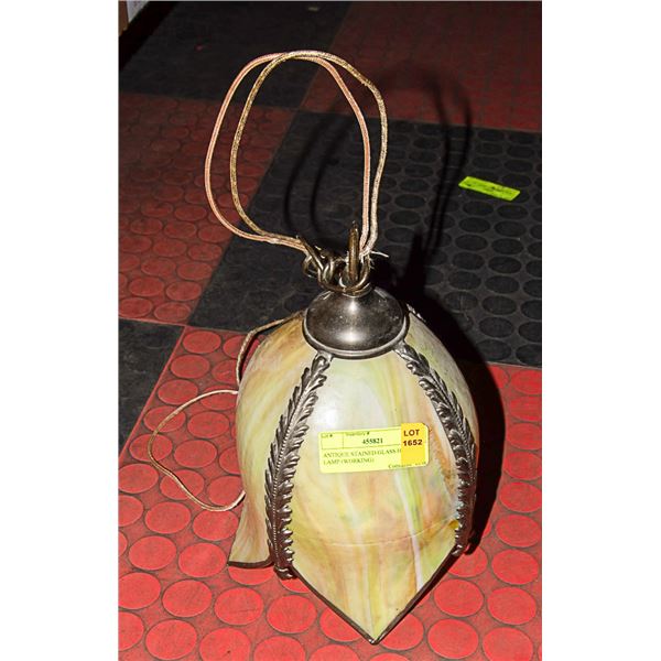 ANTIQUE STAINED GLASS HANGING LAMP (WORKING)