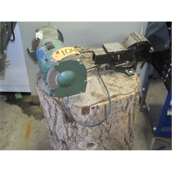 VICE ON BLOCK & 1/2 HP BENCH GRINDER