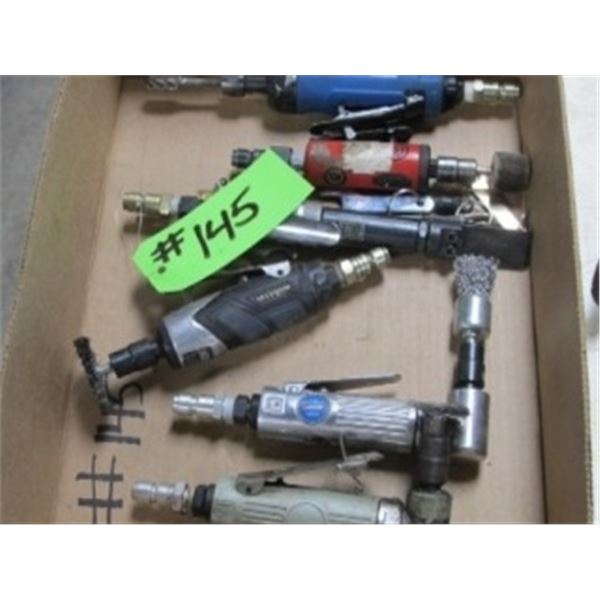 BOX OF AIR TOOLS INCLUDING ANGLE DRILLS, DIE GRINDERS, BUFFERS