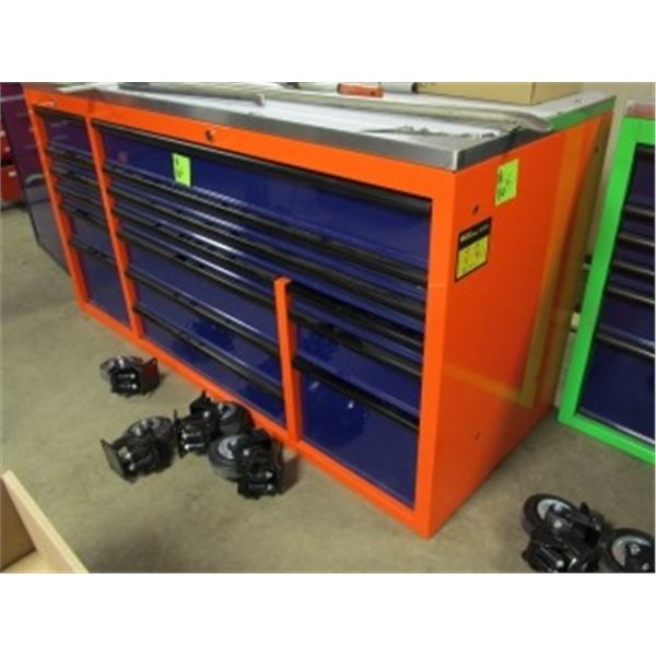 NEW 16 DRAWER ROLLING TOOL CHEST/WORK BENCH (ORANGE/PURPLE)
