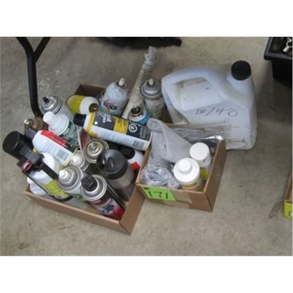 LOT OF OILS, SPRAYERS, CLEANERS, FIRE EXTINGUISHER