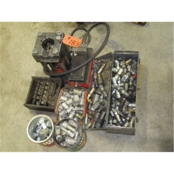HYDRAULIC HOSE CRIMPER C/W DIES & ASSORTMENT OF FITTINGS