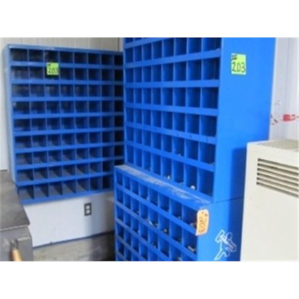 3 SECTIONS OF BOLT BINS C/W CONTENTS (BUYERS RESPONSIBILITY TO REMOVE CONTENTS & DETACH FROM WALL)