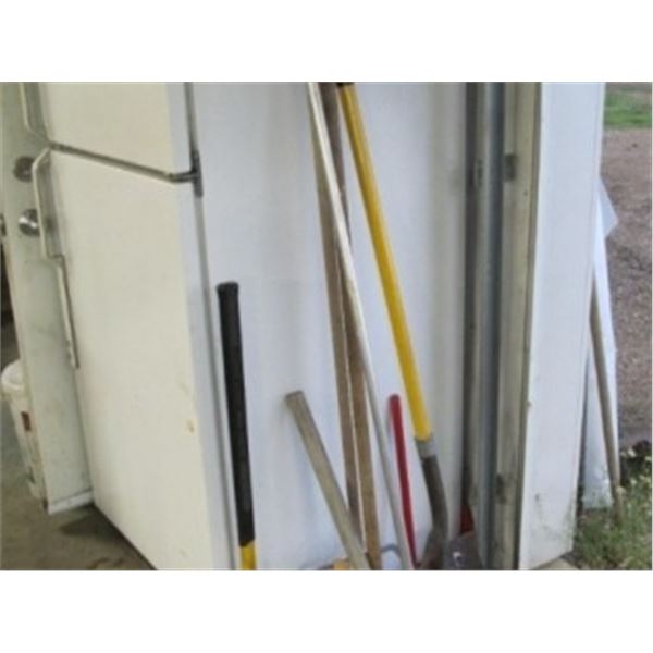 BROOMS,SQUEEGY, SHOVEL, SLEDGE HAMMERS