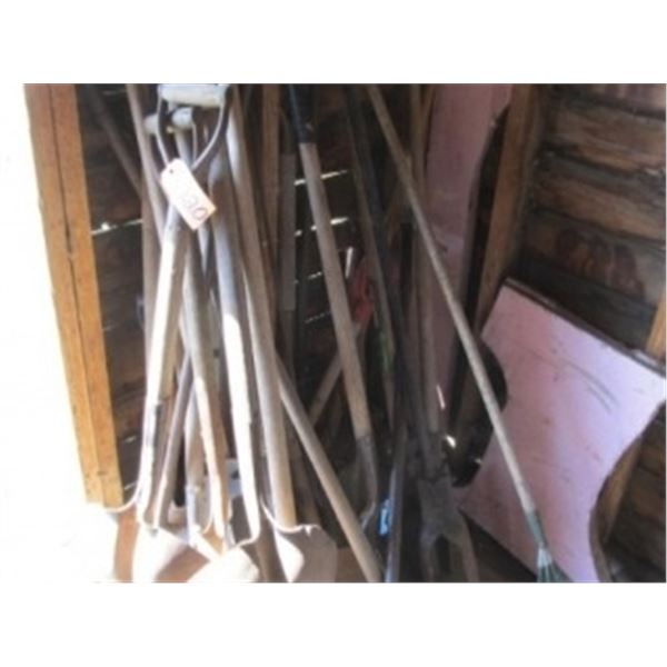 HAND TOOLS INCLUDING: POST AUGERS, SHOVELS, BARS, RAKES (IN GRAINERY NORTH OF GARAGE)