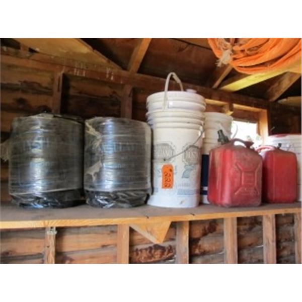 2 ROLLS OF PIPE INSULATION, JERRY CANS & PAILS