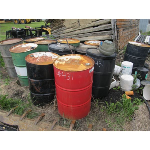 APPROX 12 STEEL & POLY DRUMS (SOME FULL OF USED OIL)