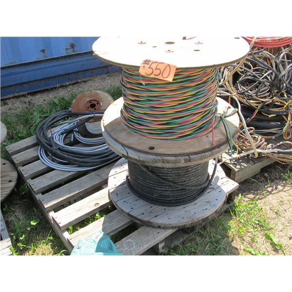 2 LARGE SPOOLS OF WIRE, ASST MISC ELECTRICAL WIRE