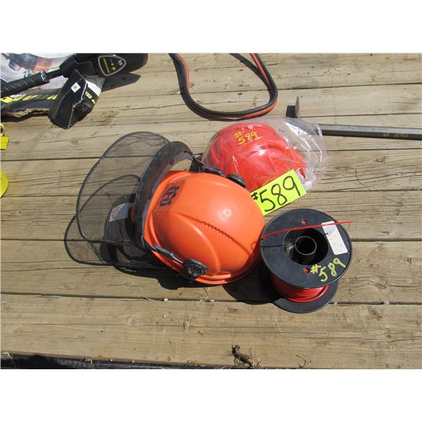 2 HARD HATS, SHIELDS, & CORD