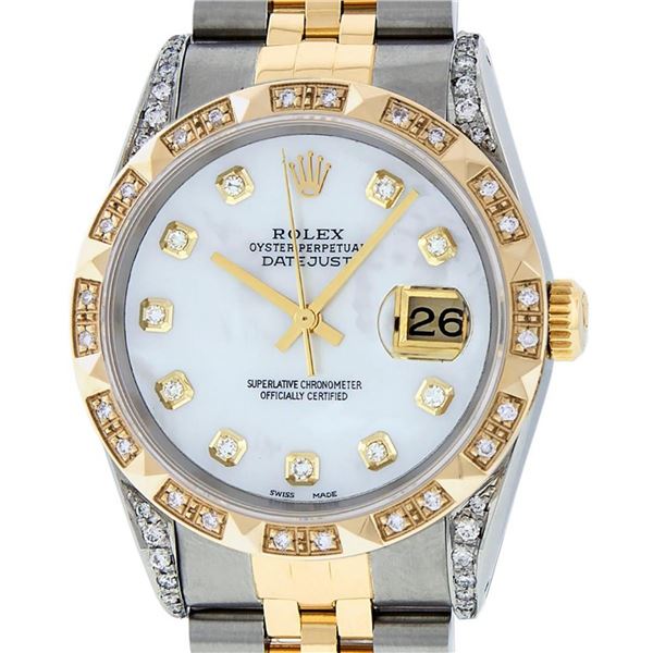 Rolex Mens 2 Tone Lugs MOP Diamond Pyramid Diamond 36MM Datejust