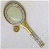 Image 3 : Vintage 18kt Yellow and White Gold Oval Opal and Diamond Tennis Racket Brooch or