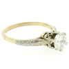 Image 7 : Etched 14k TT Gold .80 ctw European Cut Diamond Solitaire Engagement Ring