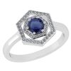 Certified 0.69 Ctw Blue Sapphire And Diamond 18K White
