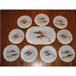 EARLY LIMOGES H. PAINTED FISH SET  #1934653