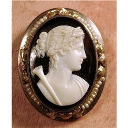 SARDONYX CAMEO 14K SEED PEARLS FABULOUS CARVING#1934744