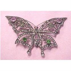 Jeweled & paste French vermeil butterfly pin #1935051